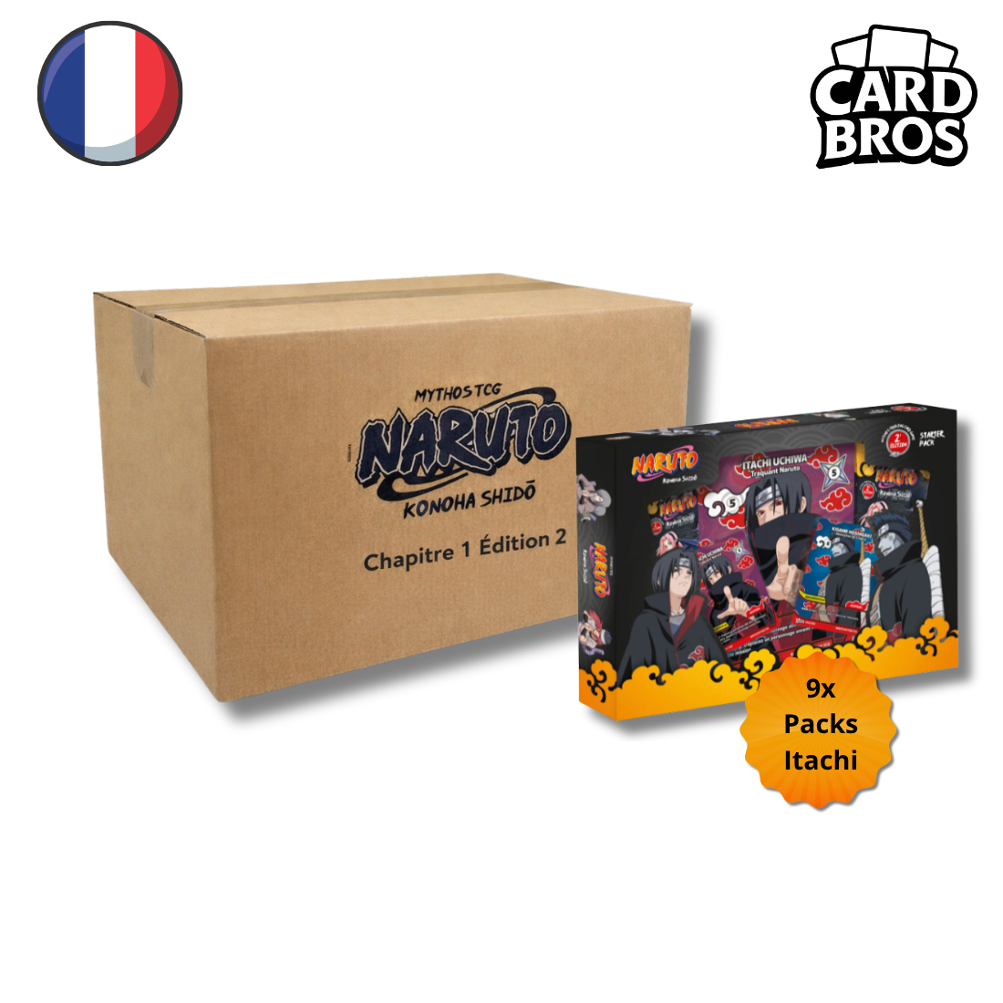 PRECOMMANDE - Case scellée de 9 Pack de démarrage | Itachi & Kisame | Naruto Mythos TCG | 1er chapitre : Konoha Shidō | 2° Édition (FR)